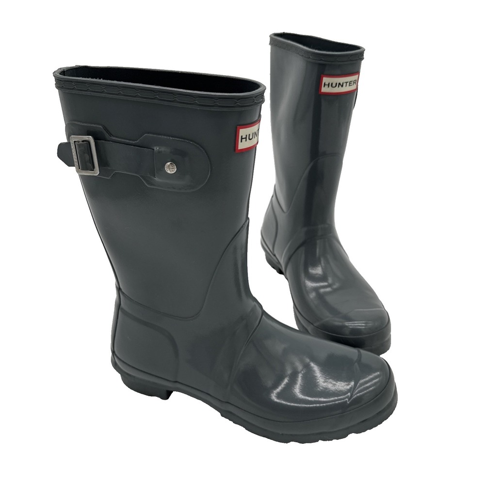 HUNTER Boots Original Gloss Short Womens Size 8 Adjustable Rain Rubber Grey